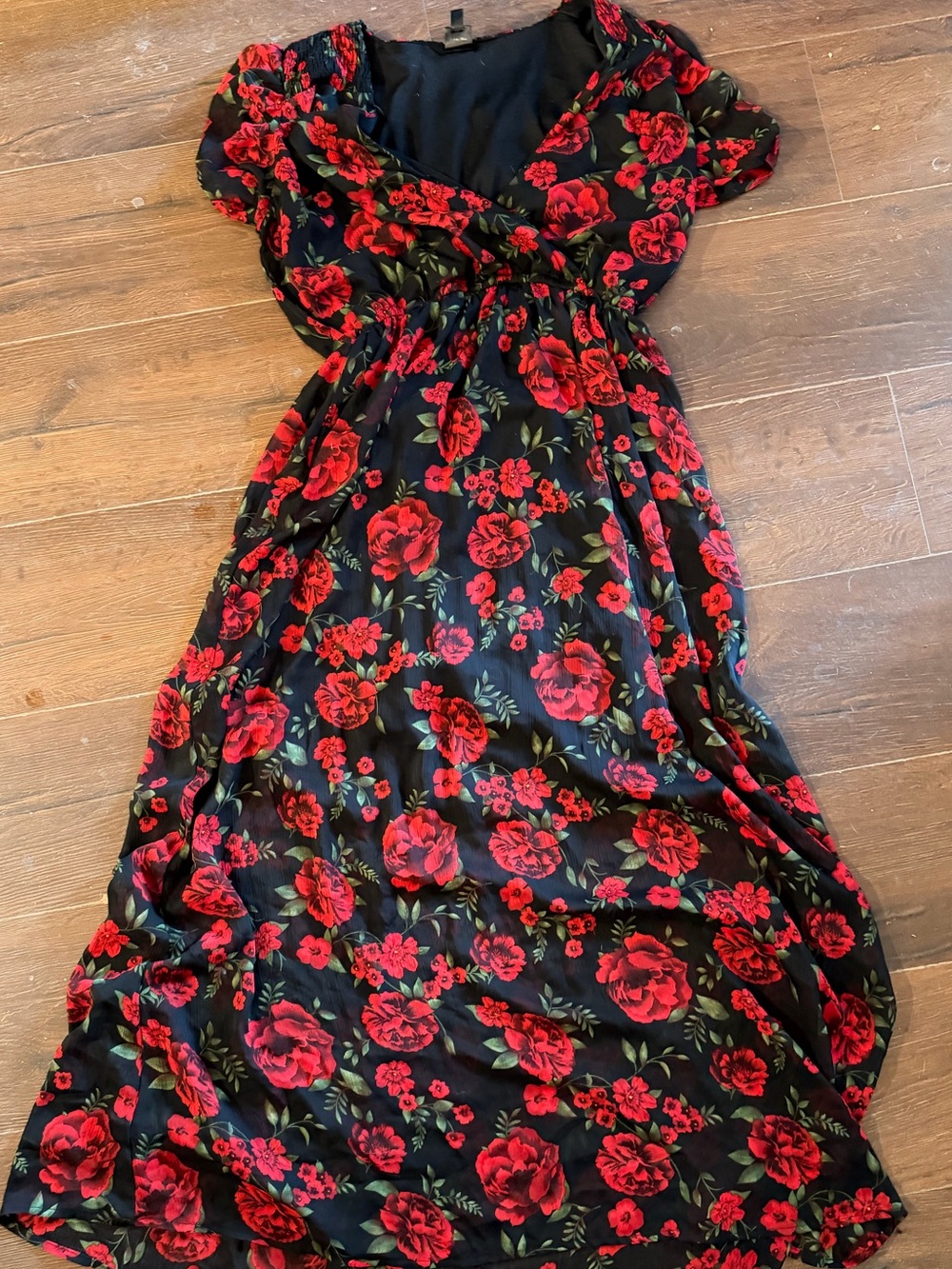 Disney Coco Black Maxi Dress with Red Floral Print